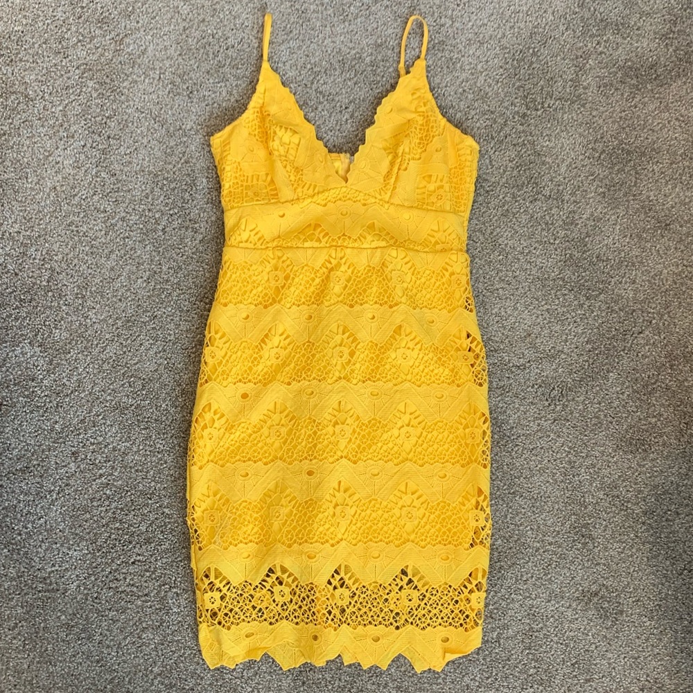Lulu’s Yellow Crochet Midi Dress
